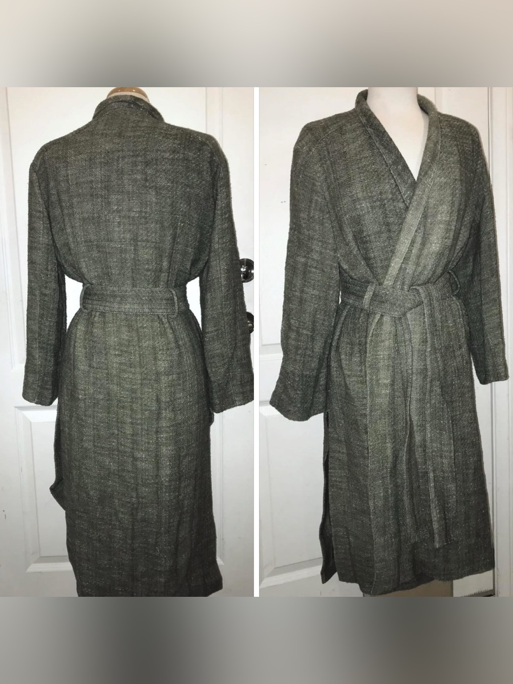 NWT Zara Olive Green Tweed Trench Coat w/ Tie Waist - Large